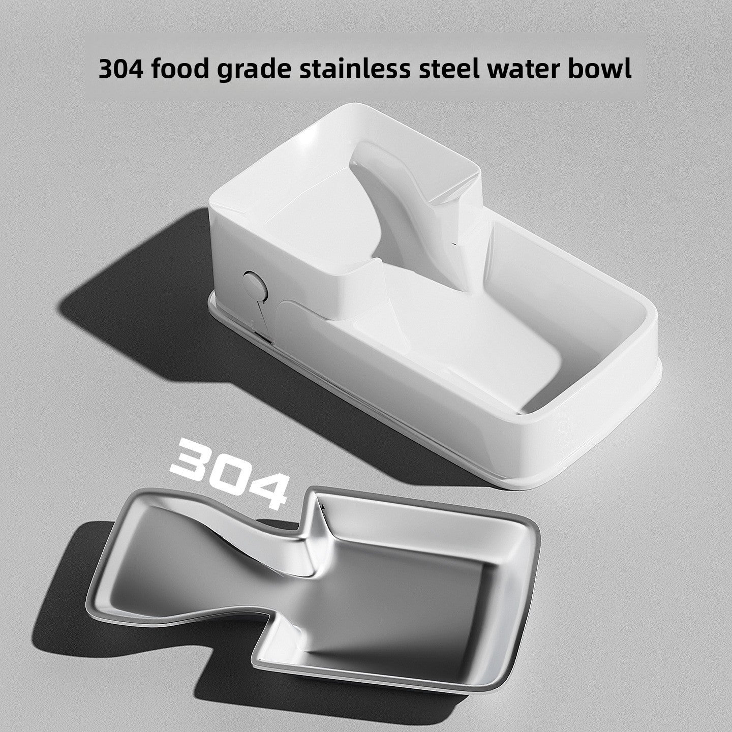 Self-refilling pet food feeder with stainless steel bowl in white, photo 2