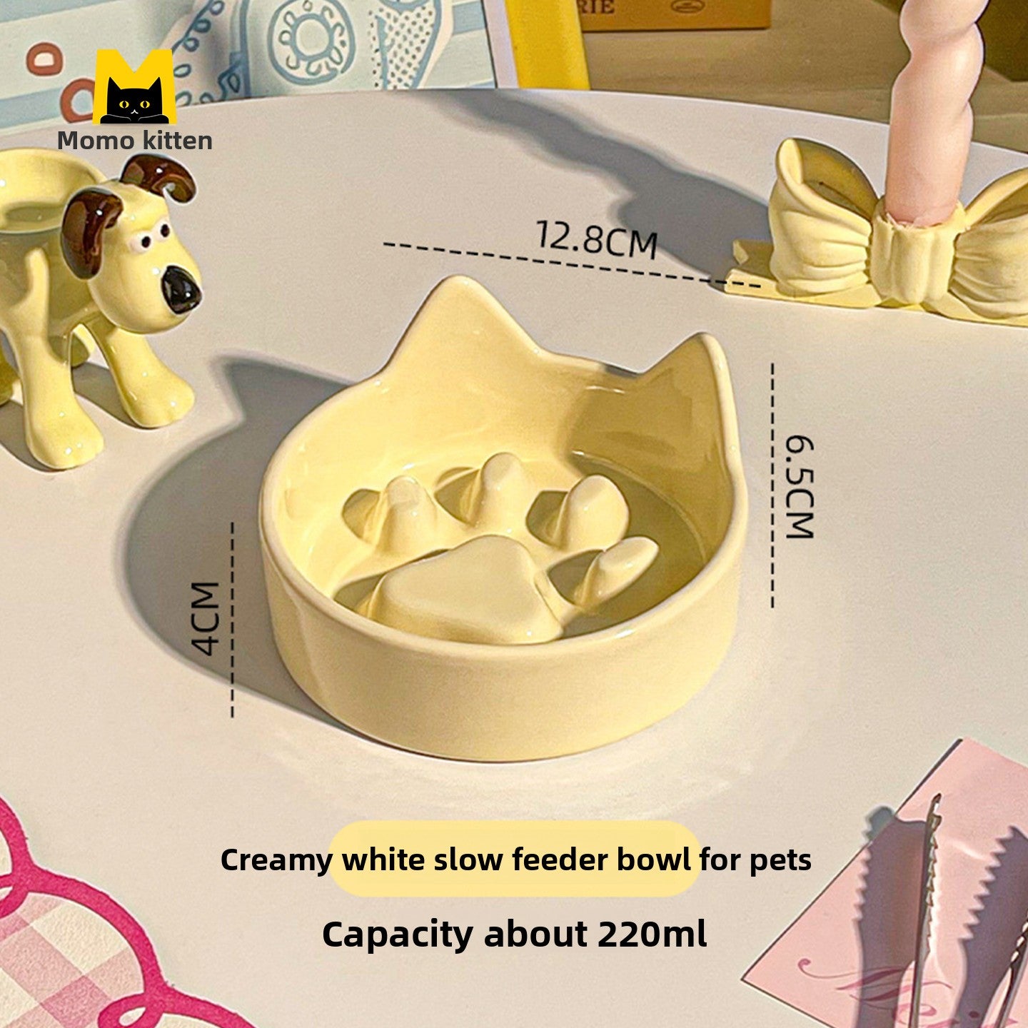 Ceramic Slow Feeder Pet Bowl with Elevated Stand