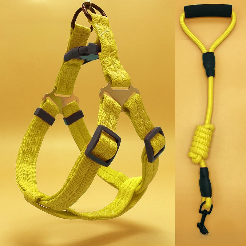 Padded nylon dog harness set with matching collar and lead in red