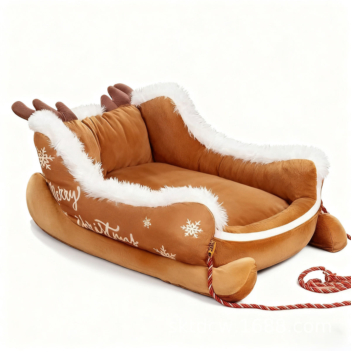 Christmas sleigh pet bed with warm plush lining, photo 4 of 10