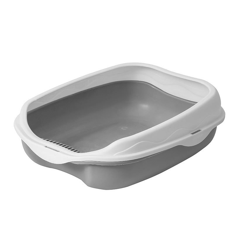 Semi-Enclosed Cat Litter Box with Scoop, Two-Tone Anti-Splash Tray