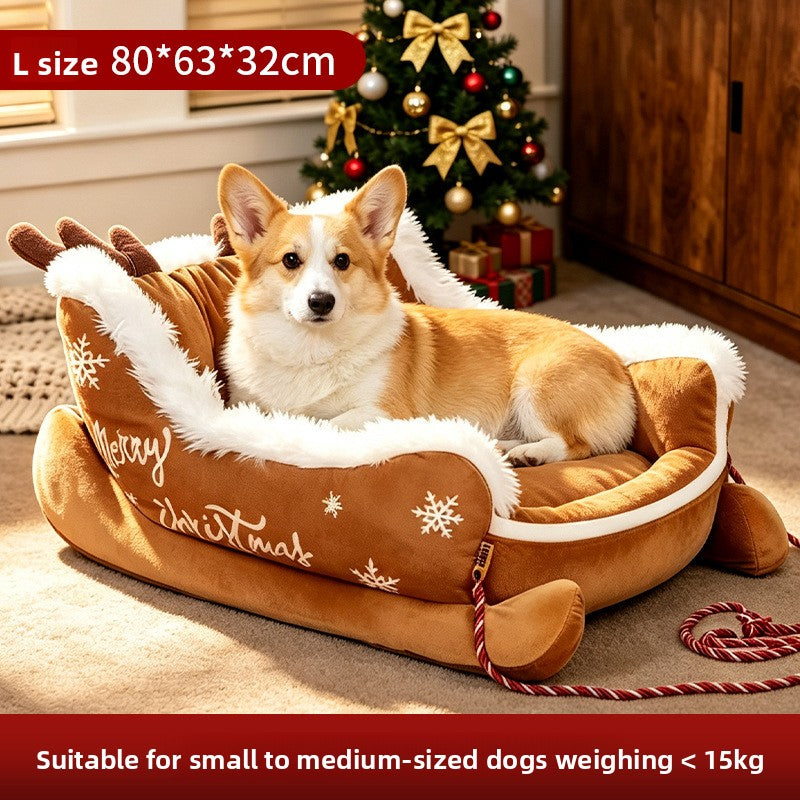 Christmas sleigh pet bed with warm plush lining, photo 10 of 10