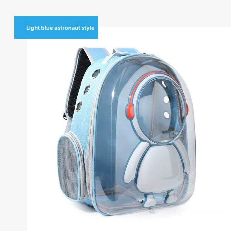 Clear capsule pet backpack carrier for cats and small dogs in Light Blue