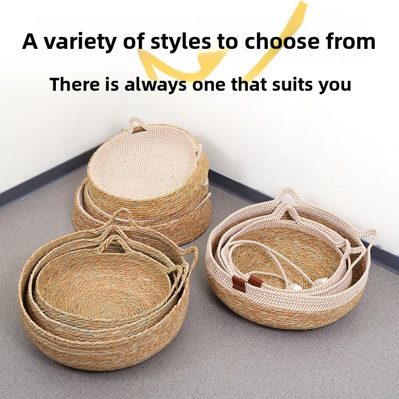 Handwoven grass and cotton linen cat nest with scratch pad, product image 3