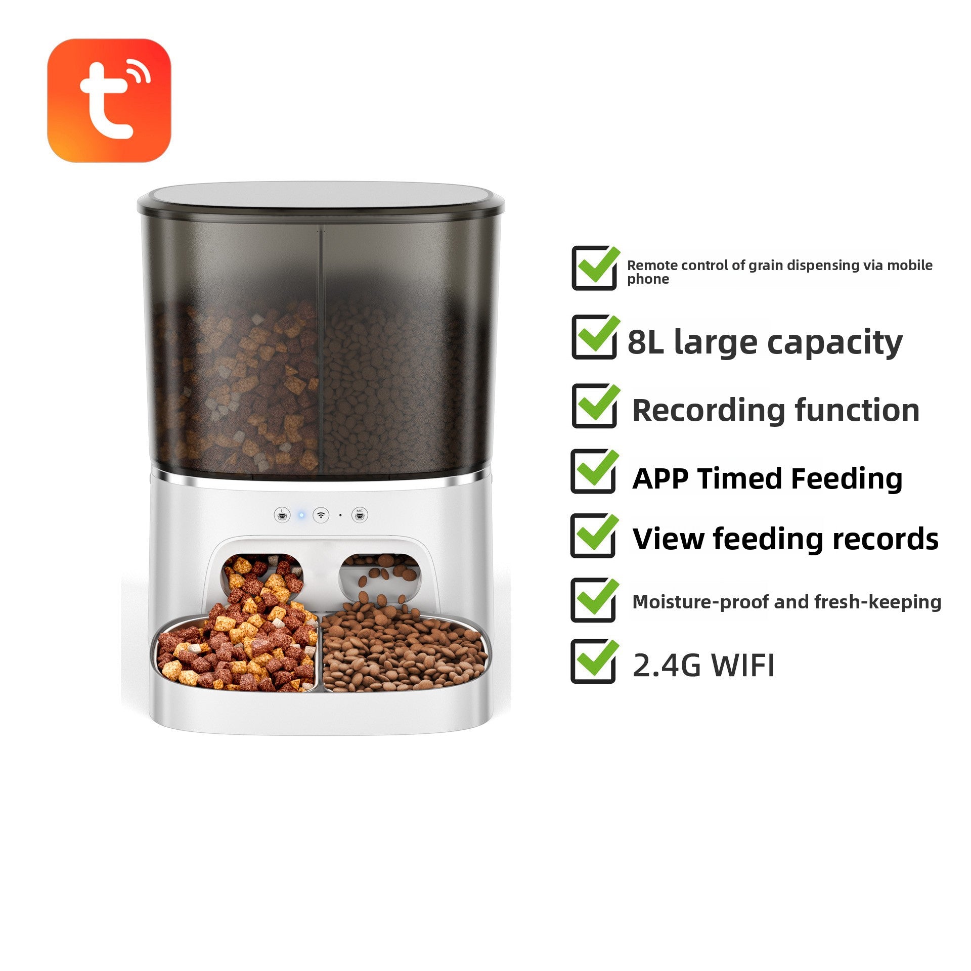 Smart 8L Dual-Bowl Pet Feeder with WiFi App Control and Optional Video Camera