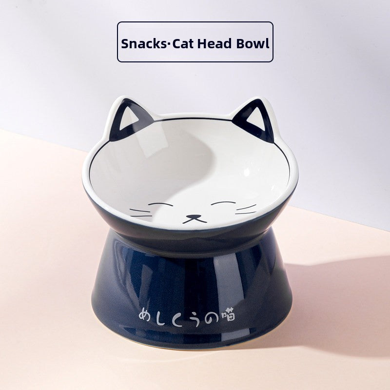 Ceramic Pet Bowl in Cat Head, Slanted or Flat Water Styles with Anti-Knock Stable Base
