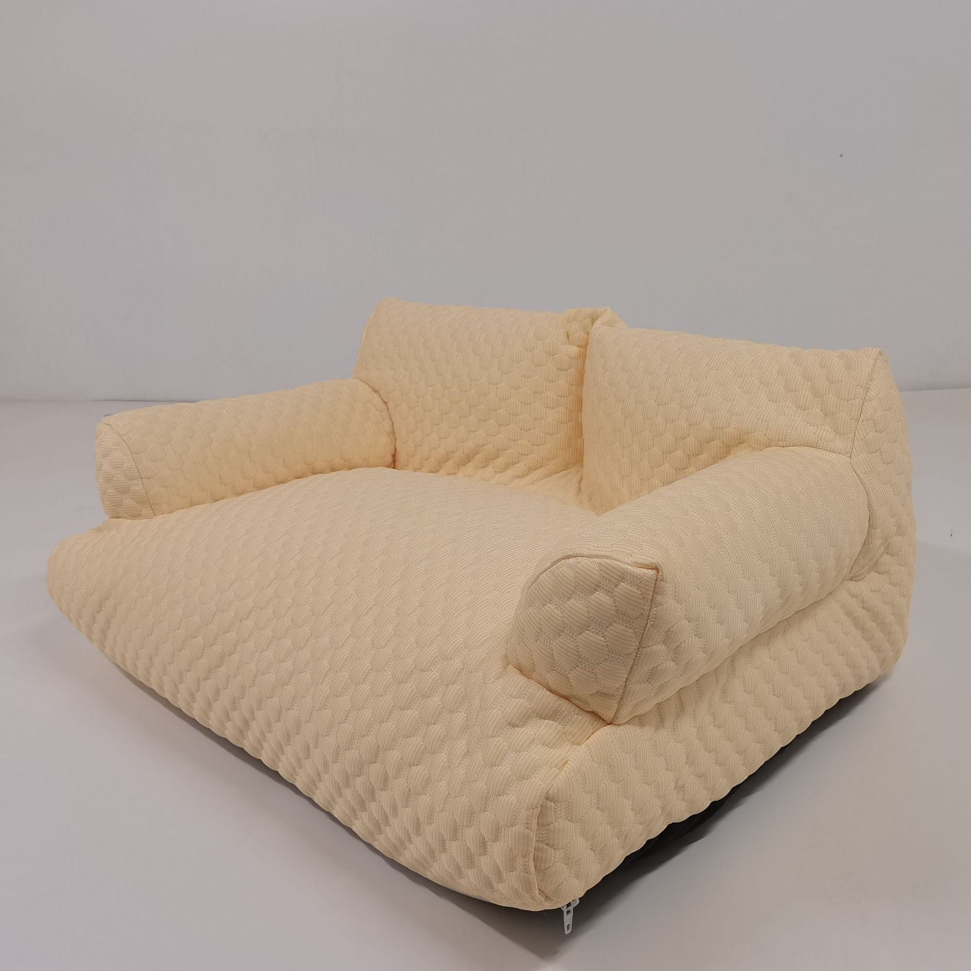Soft cool pet bed for small dogs and cats, close-up detail view