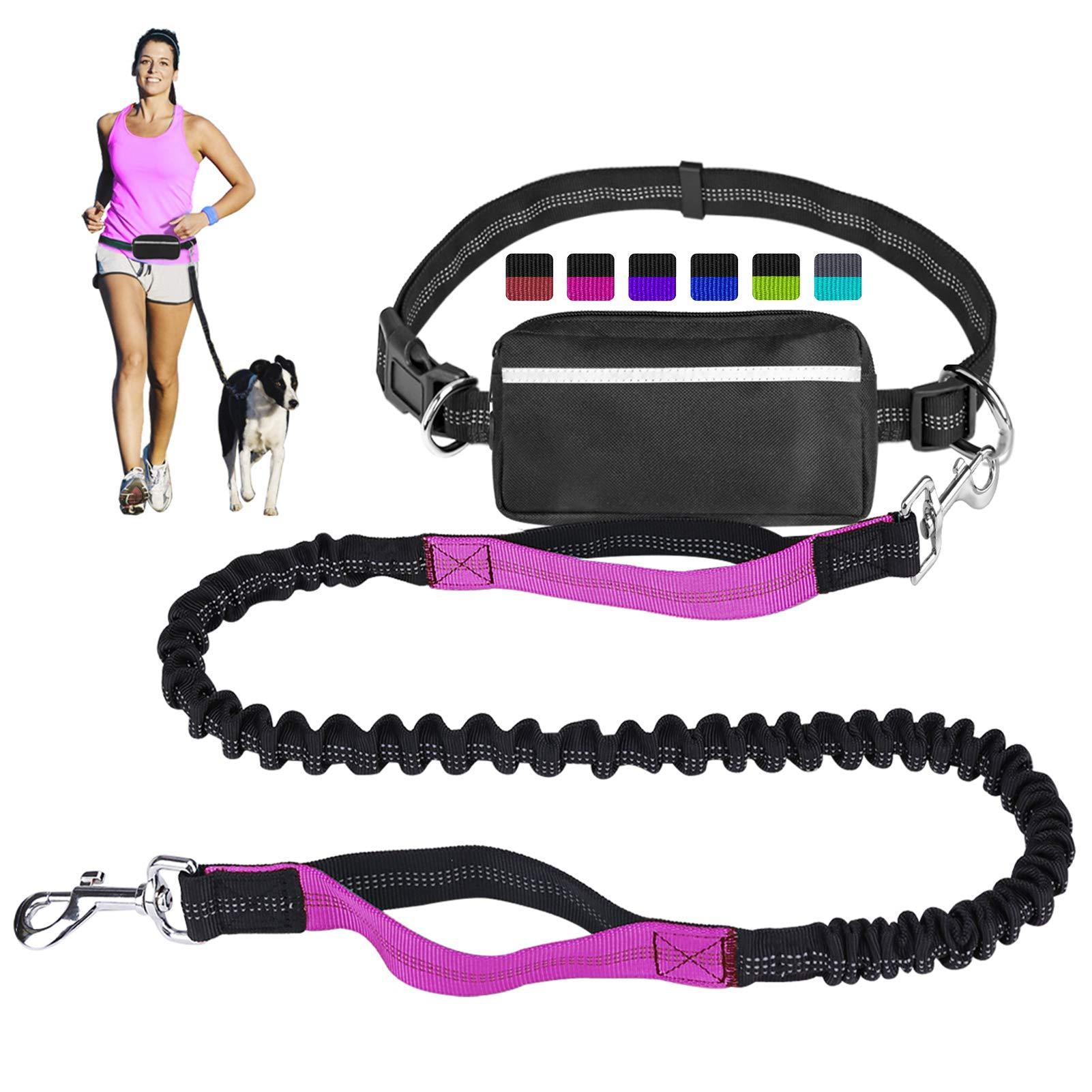Hands free dog lead with waist belt and zip pouch in black