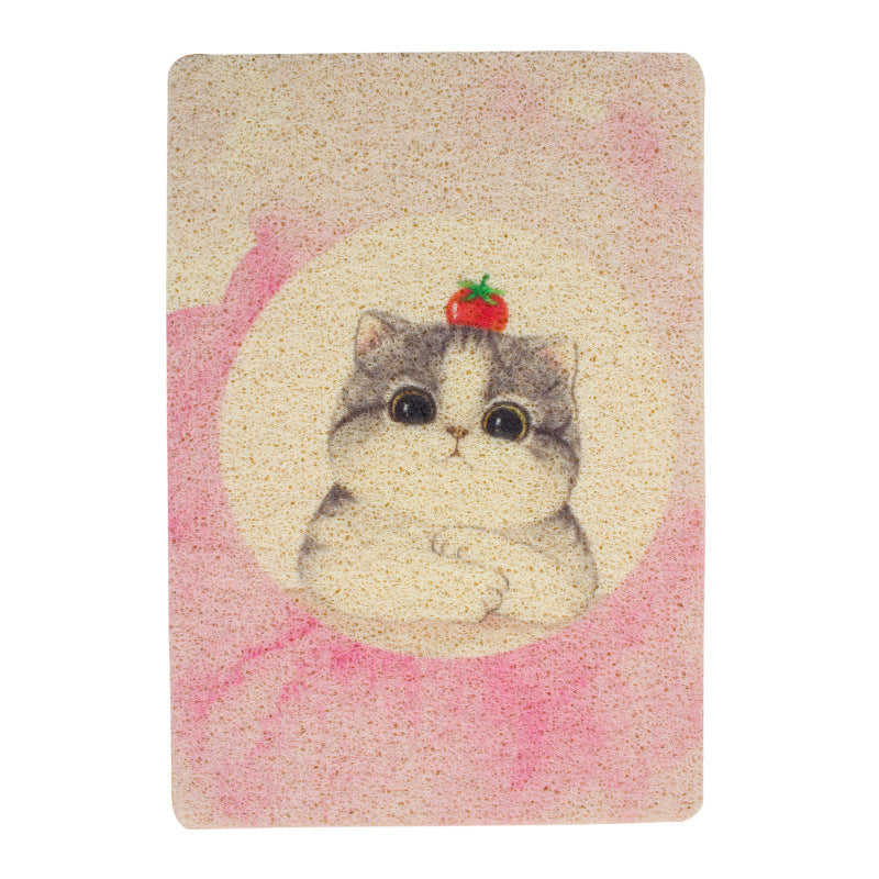Hand-Painted PVC Cat Litter Mat with Cute Cat Designs