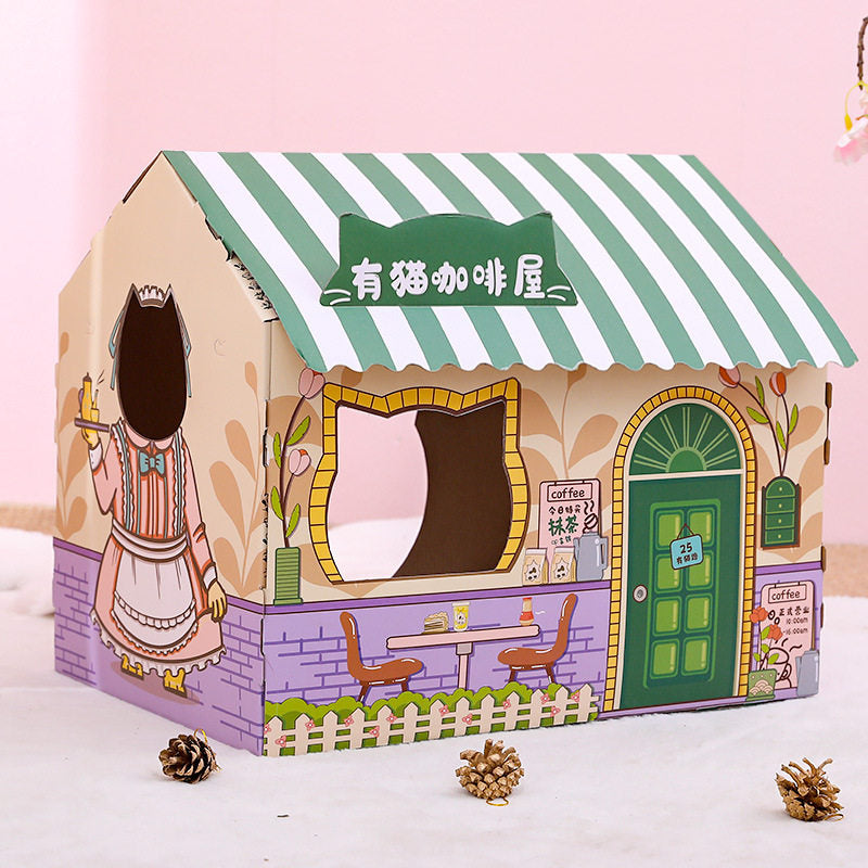 General store cat scratching board house folded flat