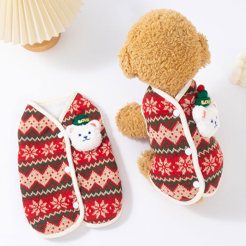 Christmas bear print pet vest for dogs and cats in Christmas Bear, side view