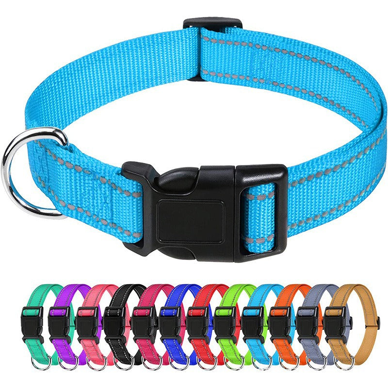 Reflective nylon dog collar in 11 colour options