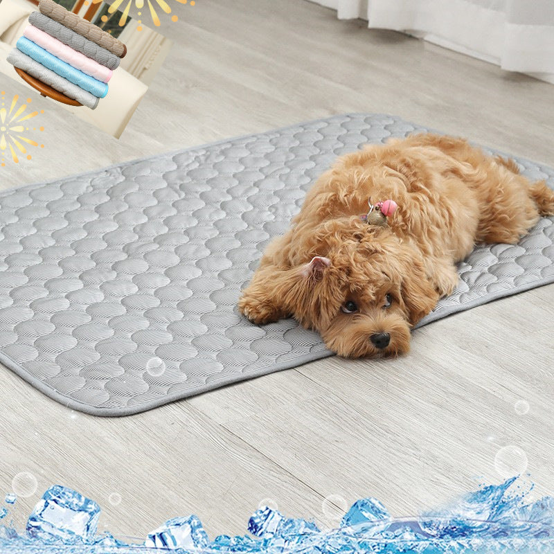 Light blue pet cooling mat with gel layer and mesh base