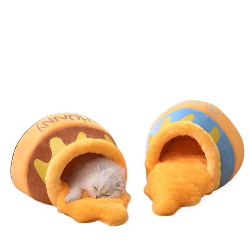 Honey jar semi enclosed cat bed with warm padded lining, view 1 of 8
