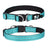 Reflective padded dog collar with locking buckle in Turquoise Green, showing size and shape