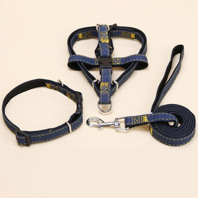 Matching harness, collar and lead set in blue for small pets