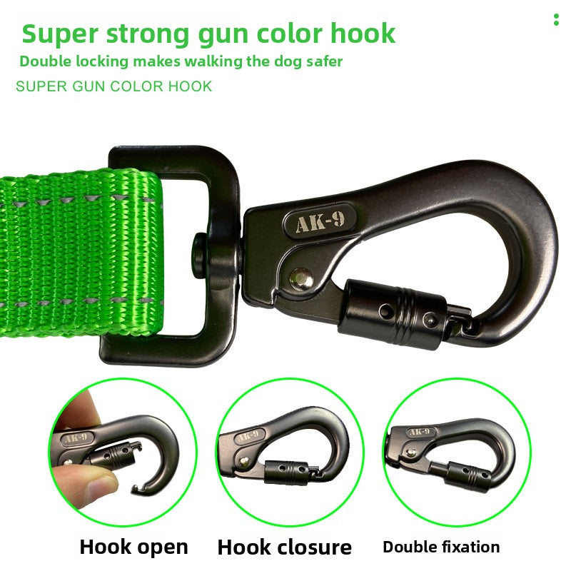 Shock absorbing dog lead and matching collar set in black