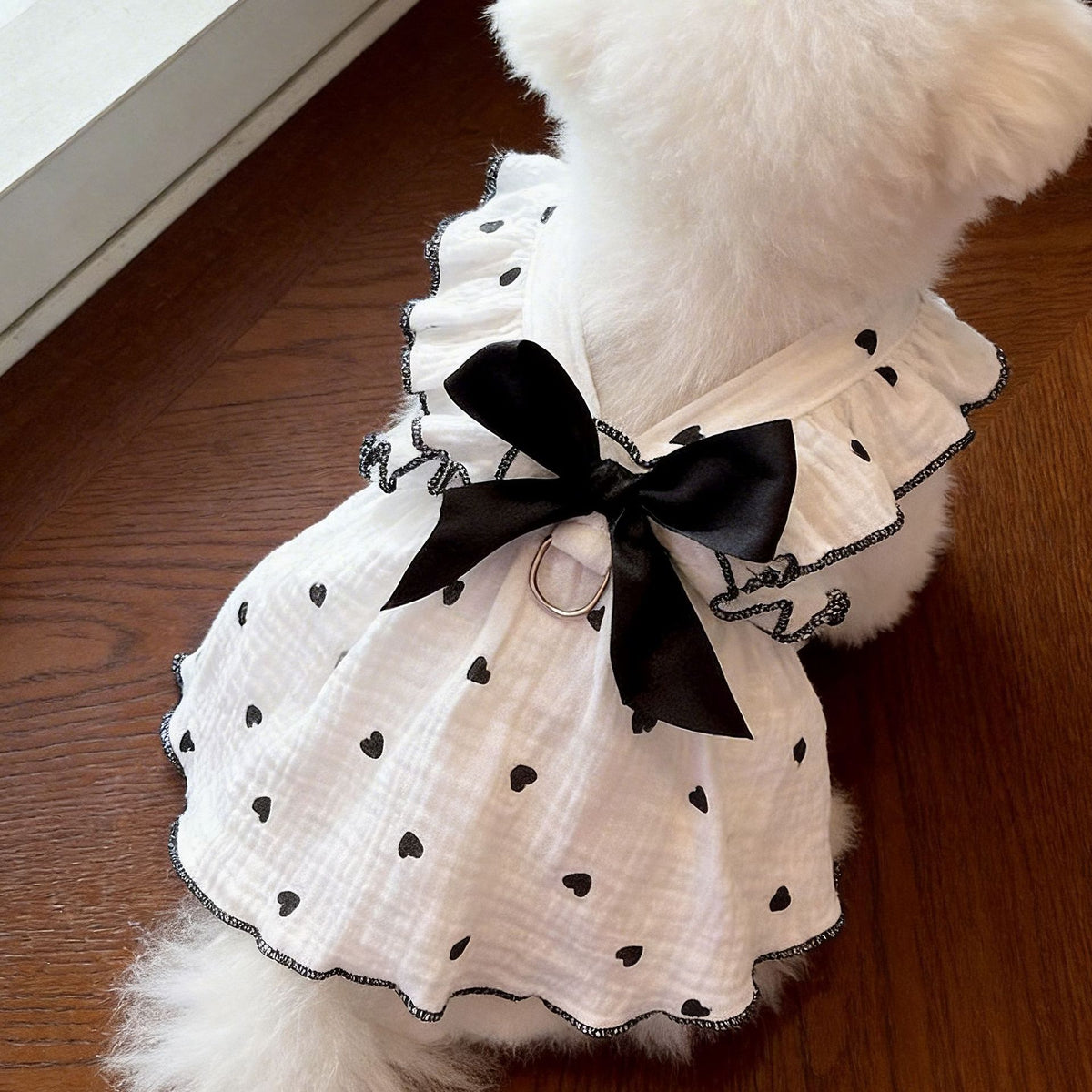 Heart bow summer dress with lead ring for dogs, available in 5 colours, image 6