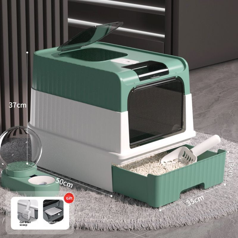 Fully Enclosed Cat Litter Box with Drawer and Dual Doors