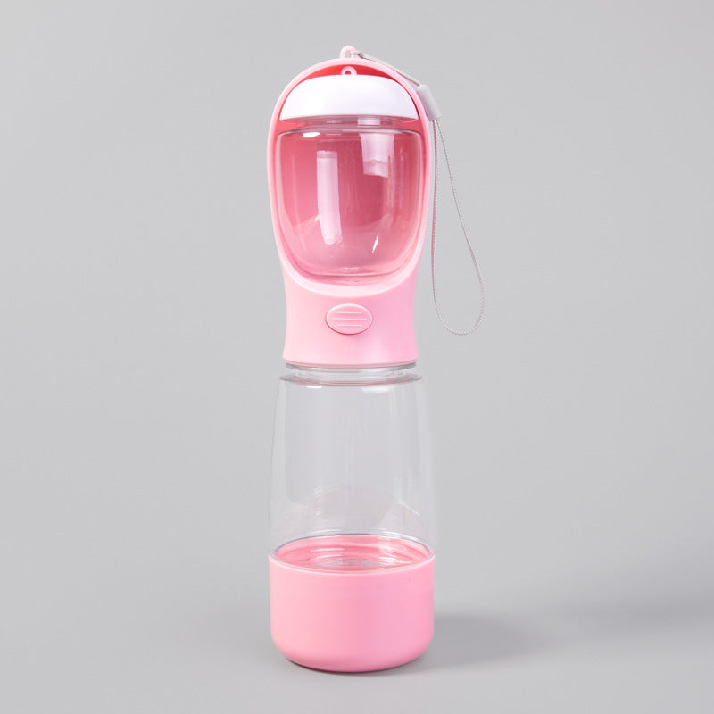 Three-in-One Pet Water Bottle with Food Container, Waste Bin and Carry Strap for Walks