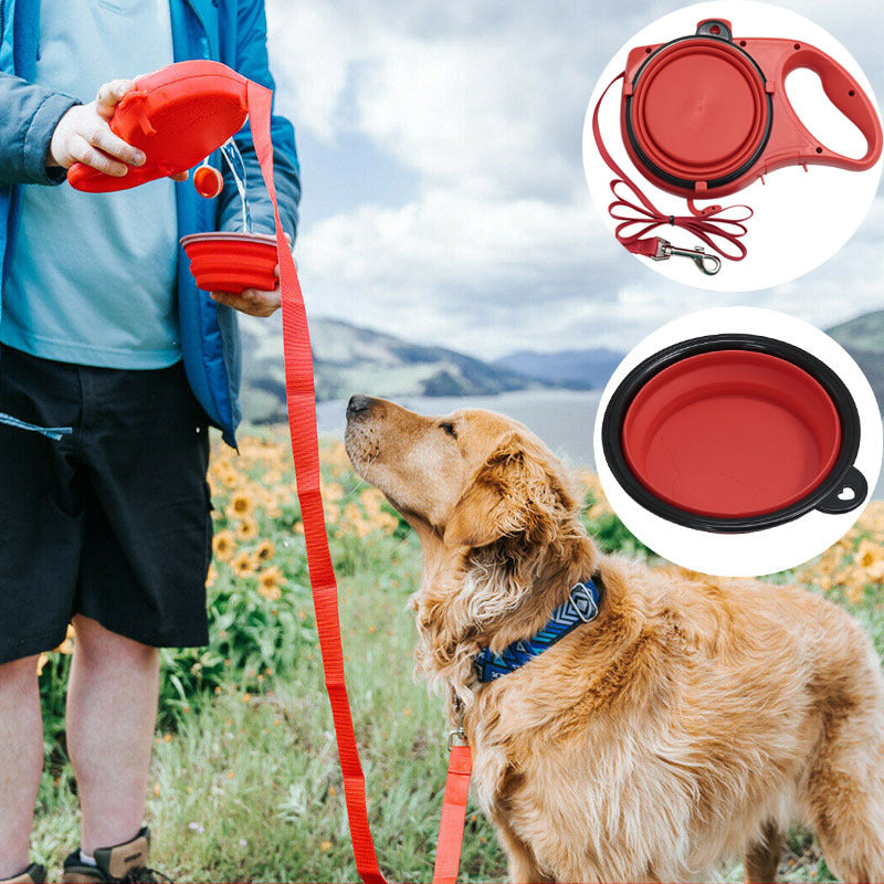 Dog lead with water bottle and food bowl in 3 colour options