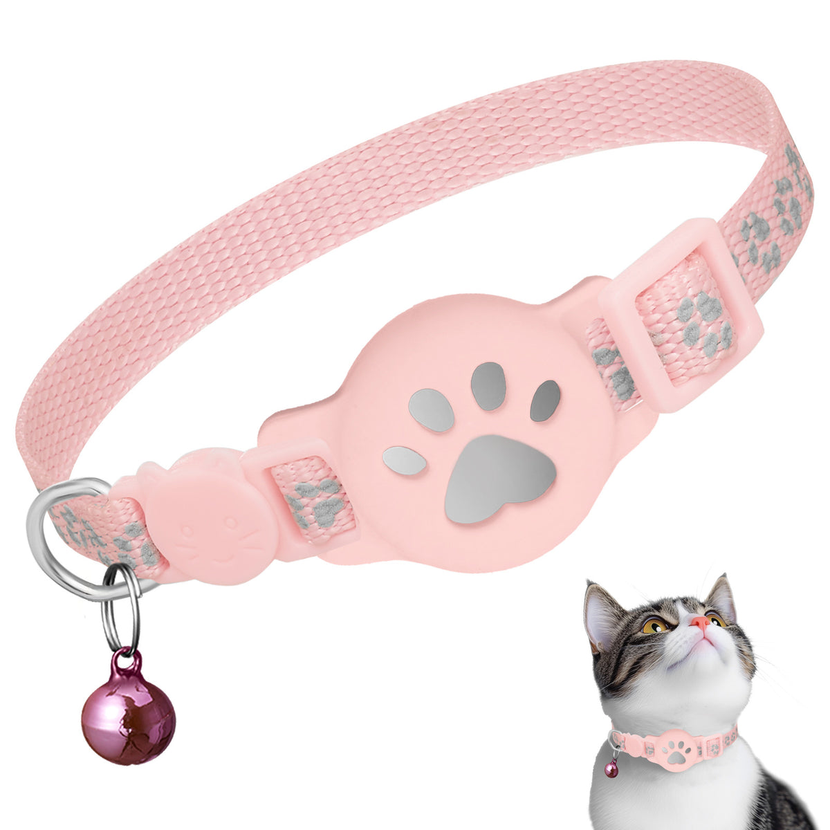 Reflective breakaway cat collar with silicone AirTag case, tag not included, product image 5