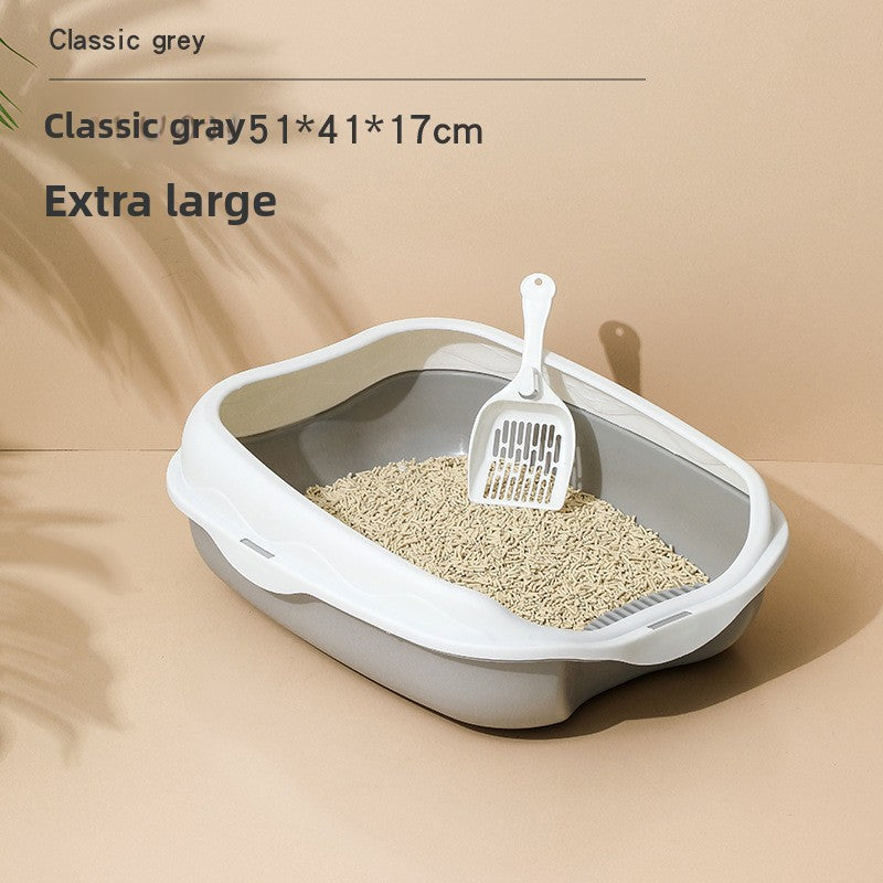 Semi-Enclosed Cat Litter Box with Scoop, Two-Tone Anti-Splash Tray