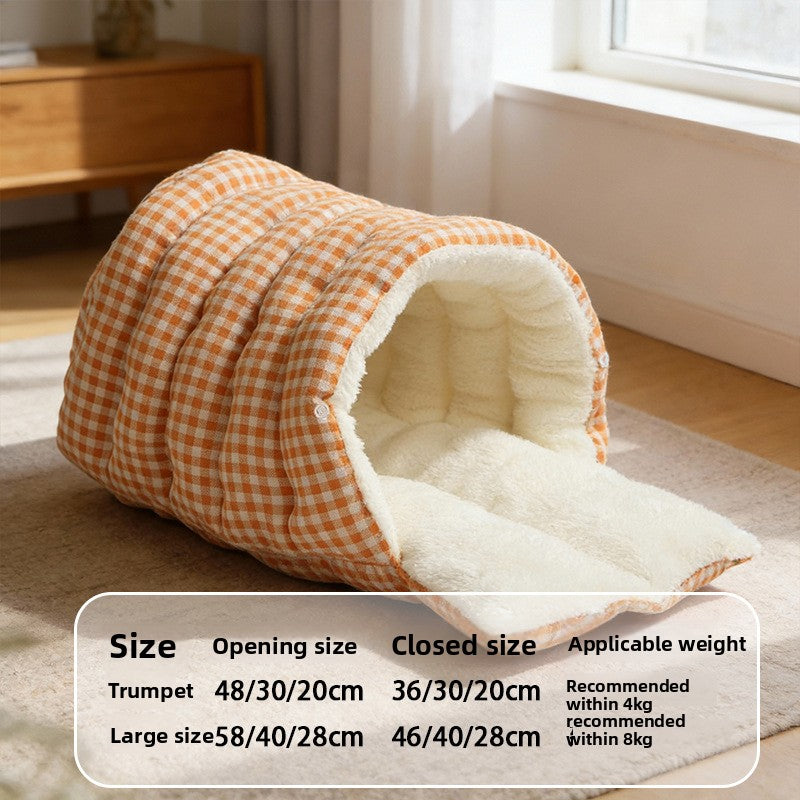 Flannel sleeping bag cat bed with enclosed design, photo 9 of 33