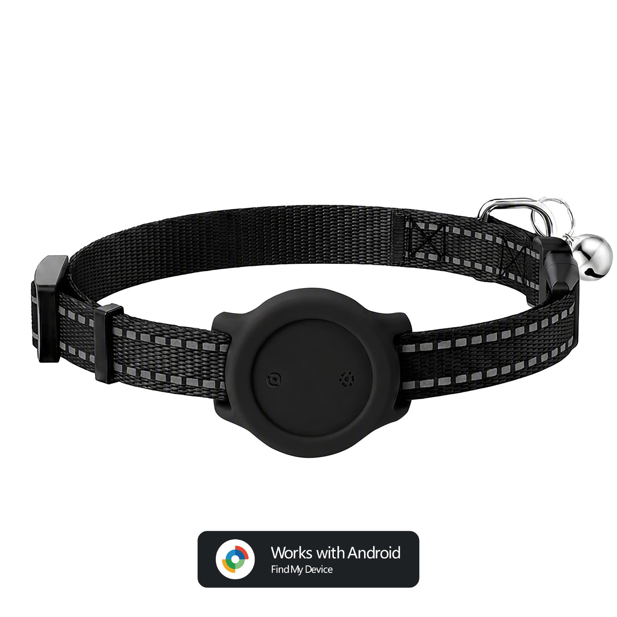 Reflective Bluetooth tracker collar for cats and small dogs in Blue Dual System, close-up detail