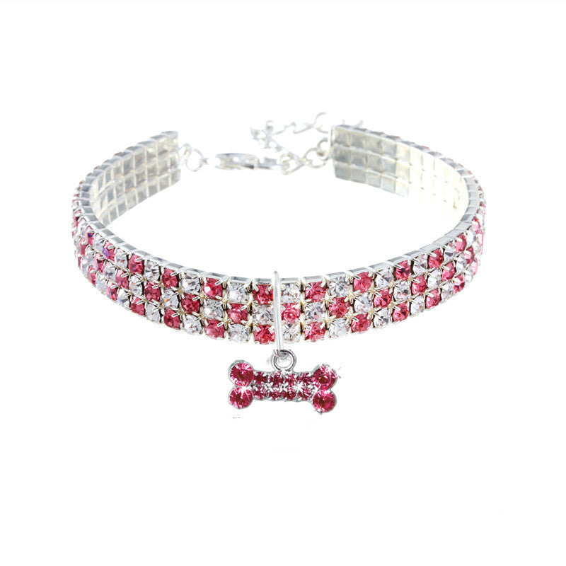 Sparkly rhinestone pet collars shown in eight pretty colourways