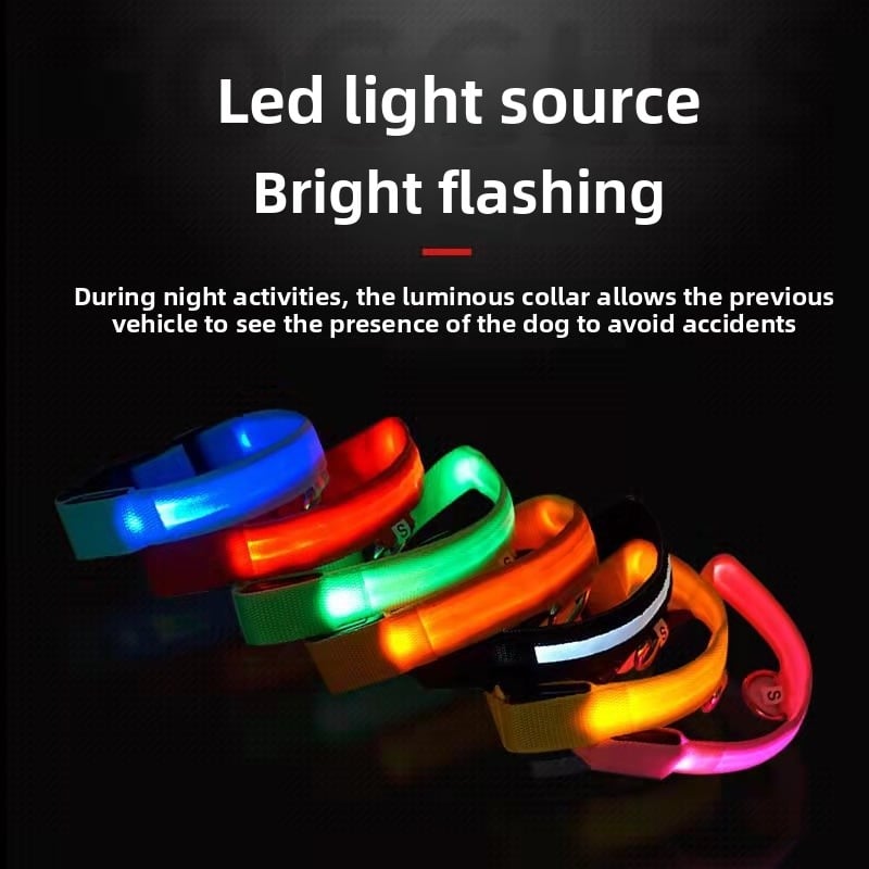 LED mesh dog collar with light modes in Yellow, close-up detail