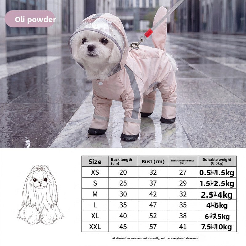 Hooded dog rain ponchos in green and pink