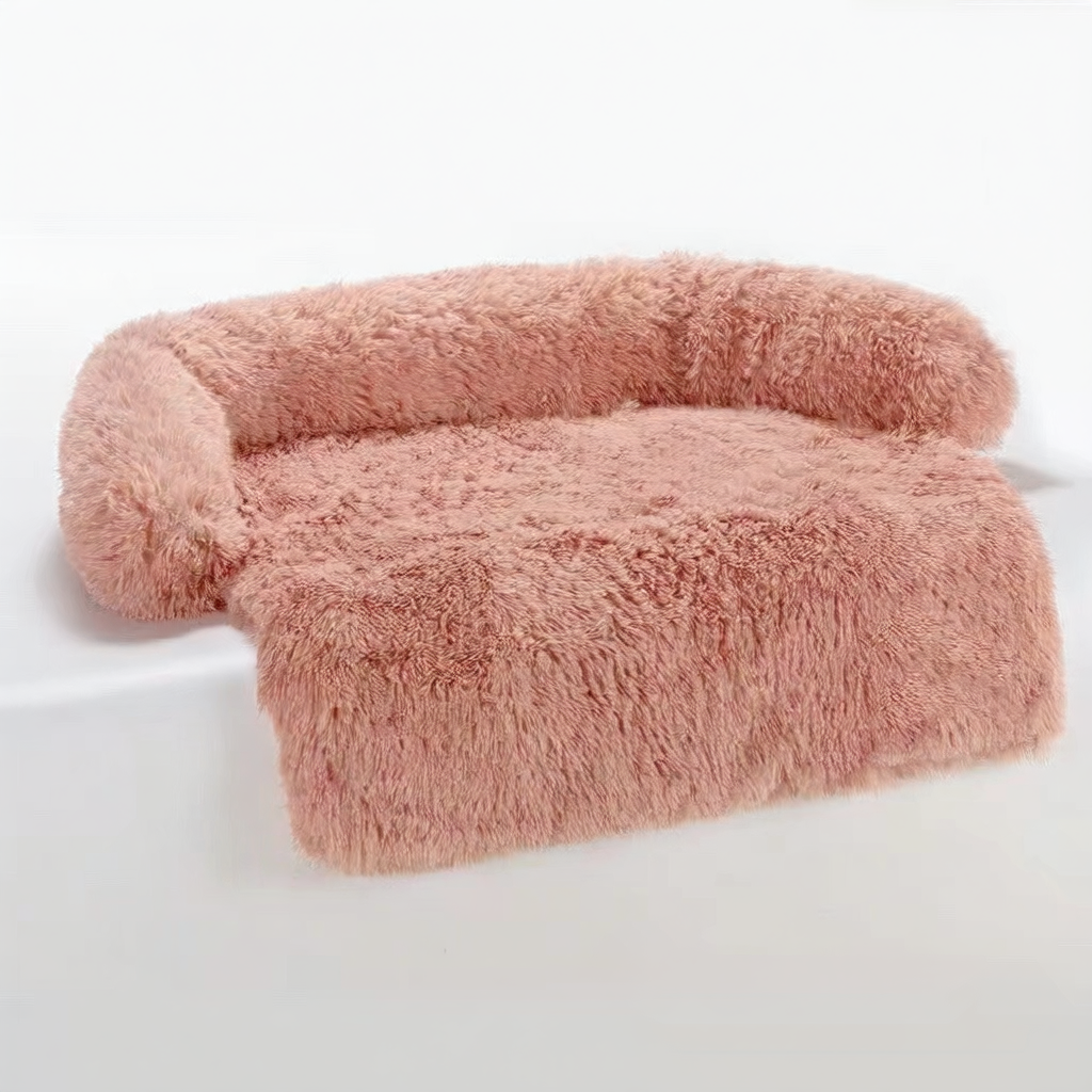 Dark grey long plush curved dog bed with raised sides, photo 3