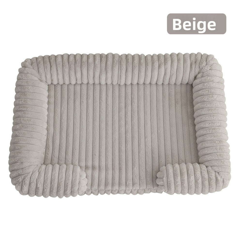 Cat sleeping in a beige warm pet bed in medium size