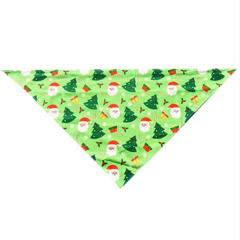 Christmas cartoon triangle scarf for cats and dogs in Red, in a home setting