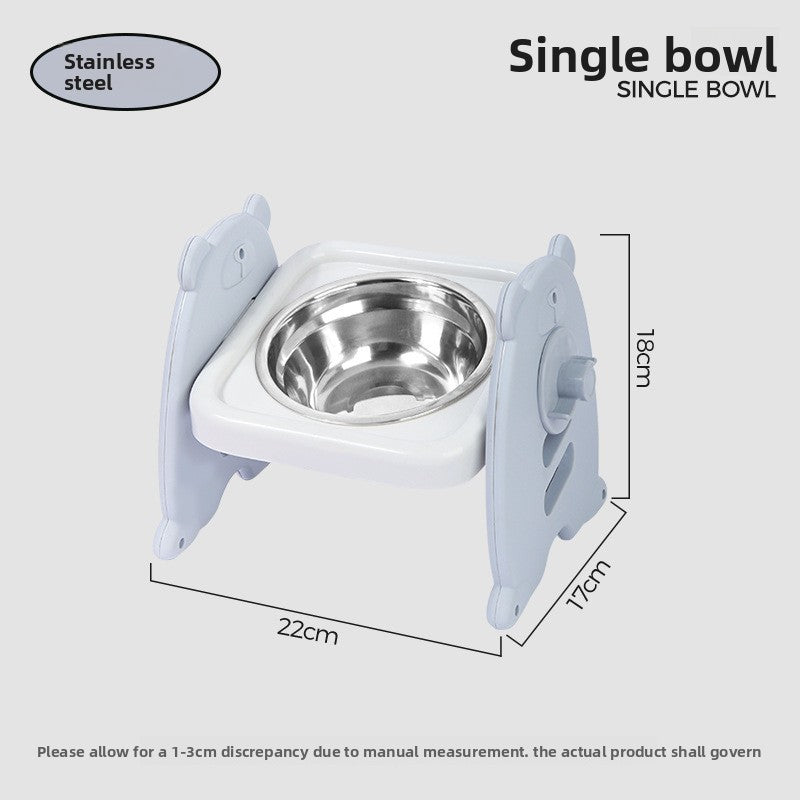 Adjustable Height Stainless Steel Raised Pet Bowl with Non-Slip Base in Single or Double