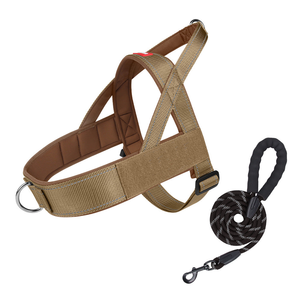 Tactical no escape dog harness in khaki on a large dog