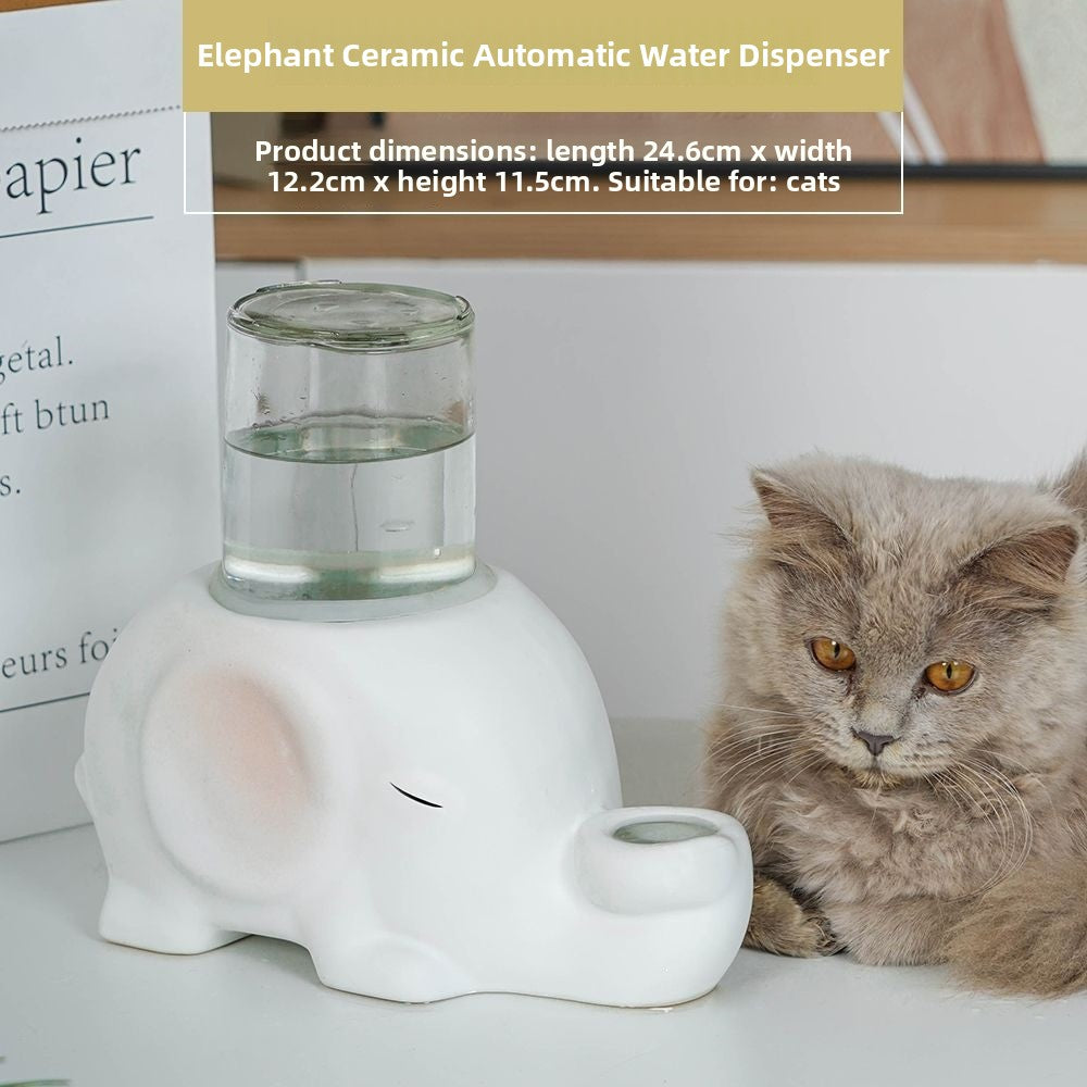 Elephant and Turtle Drinking Fountain with Glass Bottle and Spill-Proof Silicone Ring