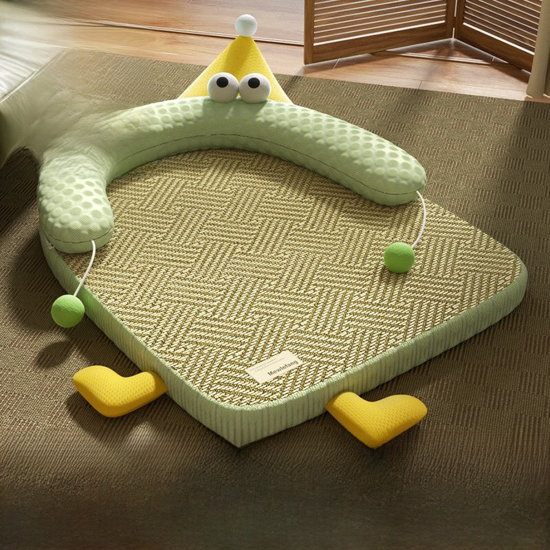 Square green washable dog bed with cooling bean mat, photo 38