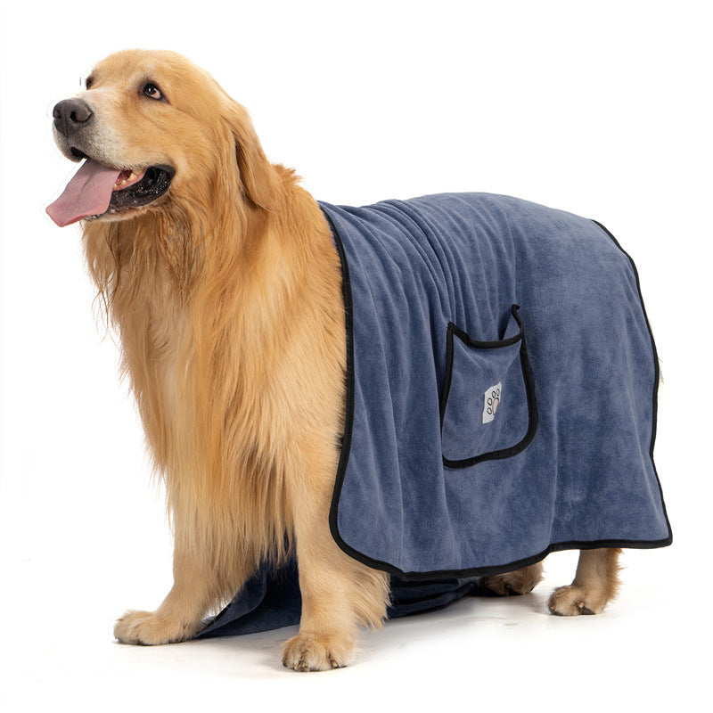 Microfibre pet bath towel with pocket gloves in Emerald Green, side view