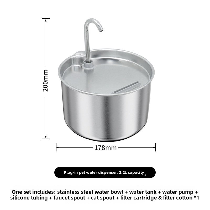 Circulating Stainless Steel Pet Water Fountain with Multi-Stage Filter and USB Power