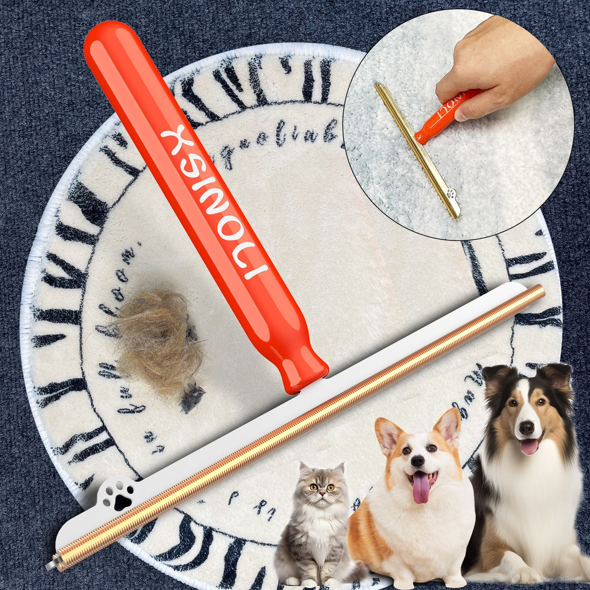 Pet Hair Removal Brush for Carpets with Stainless Steel Head