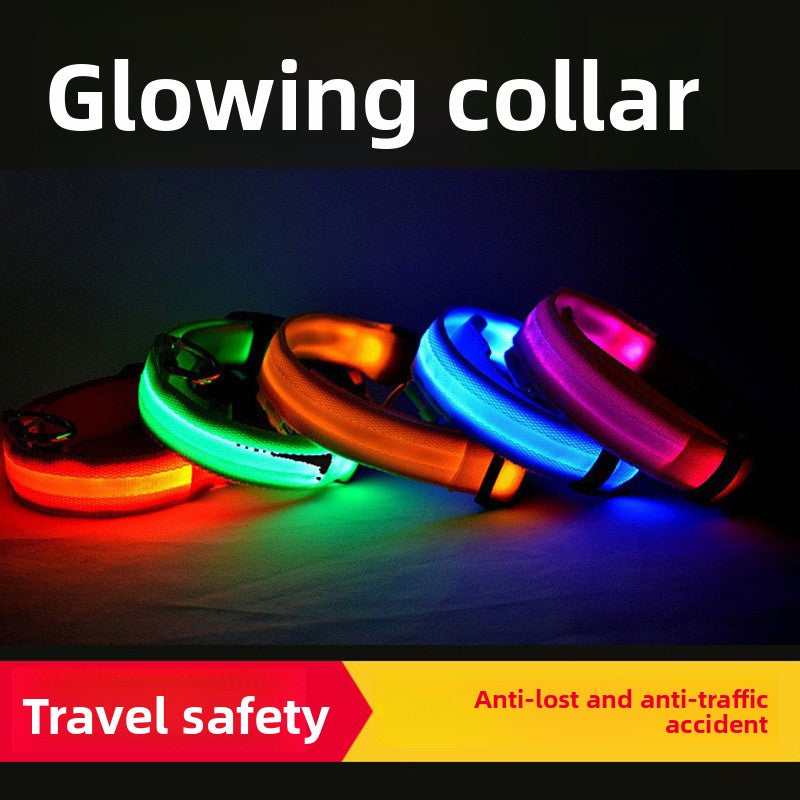 Light up pet collar with breakaway clasp glowing at night, product image 2