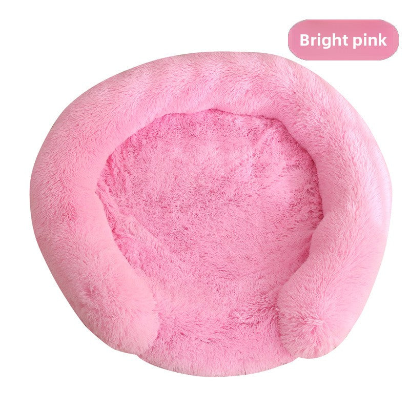 Fluffy round nest pet bed in many colours, alternative angle view