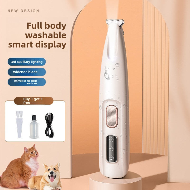 Cordless Pet Grooming Trimmer with LED Light and Rounded Blade