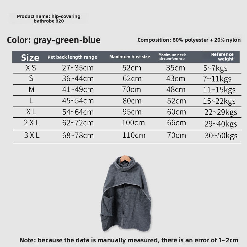 Quick-Dry Microfibre Dog Bathrobe, Absorbent Drying Coat After Baths