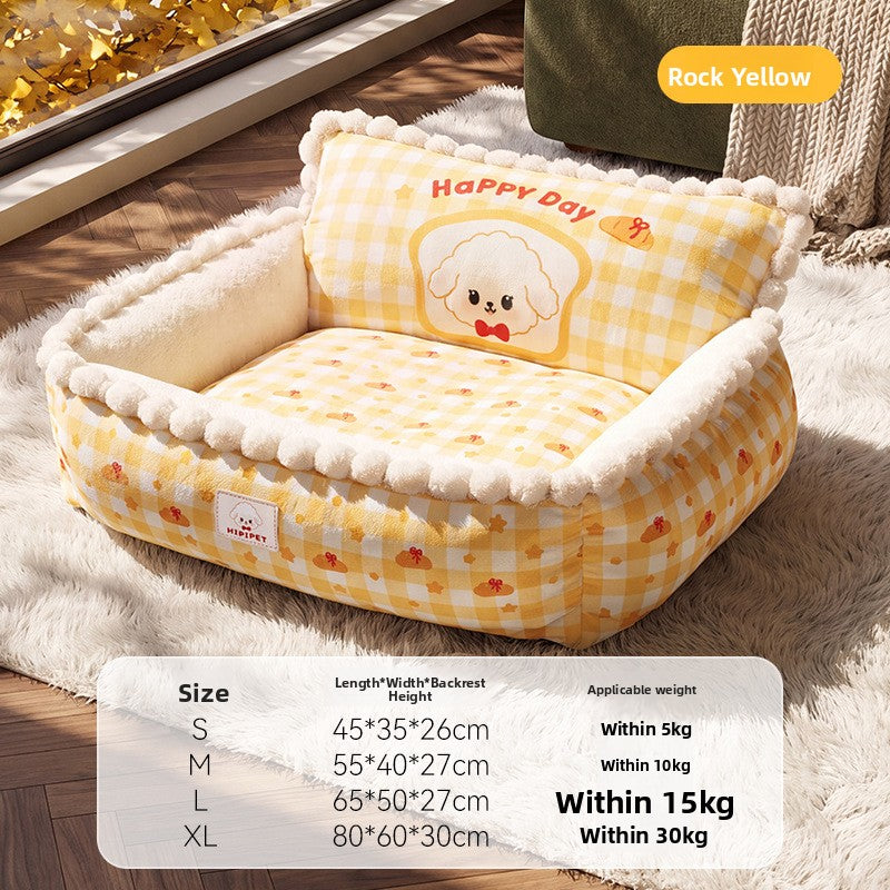 Detachable open pet bed with matching pillow in a cute print pattern, photo 26