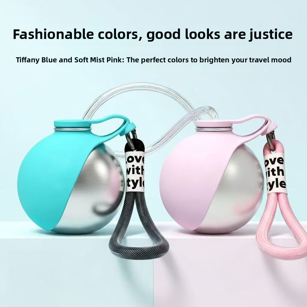 Foldable Spherical 304 Stainless Steel Pet Water Bottle for Dogs and Cats on Trips