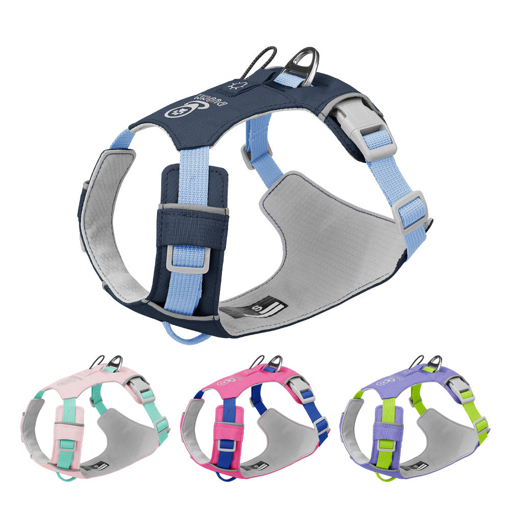 Quick-dry reflective polyester mesh dog harness in purple, product image 4