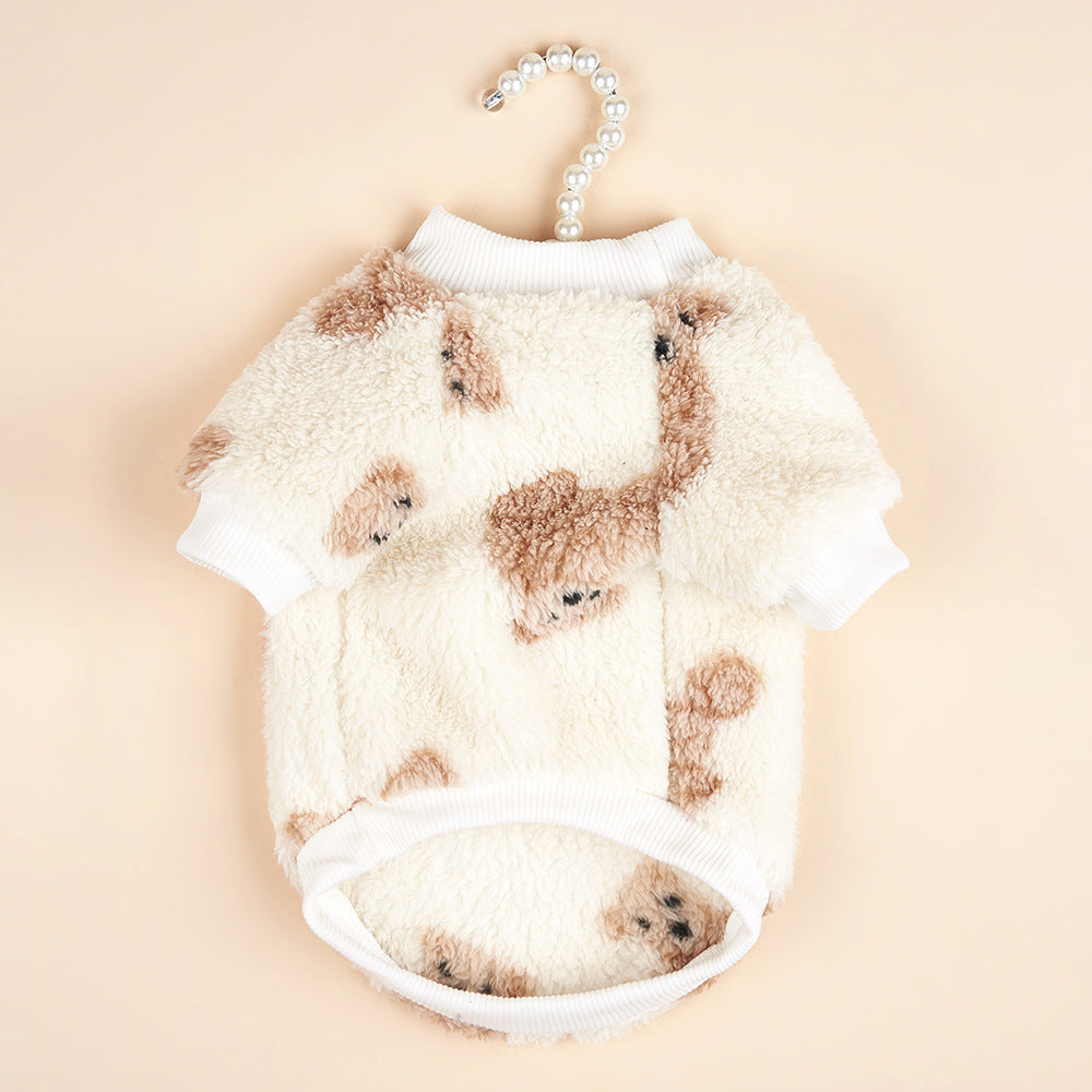 Plush bear print dog jumper for autumn and winter in Bear Print, side view